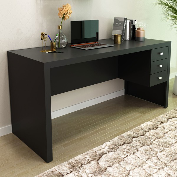 Mesa para Escritório 3 Gavetas Preto Me4113 - Tecno Mobili