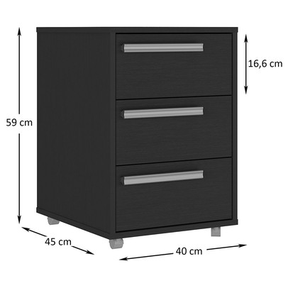 Gaveteiro 3 Gavetas com Rodízios Onix Tx Ho-2929 - Hecol Móveis
