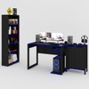 Quarto Gamer 3 Peças com 1 Mesa, 1 Estante para Livros e 1 Armário para Escritório Toronto Preto/Azul - Pnr Móveis