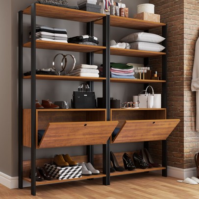 Closet Jade 2 Portas Basculantes 6 Prateleiras Pinho/Preto - Pnr Móveis