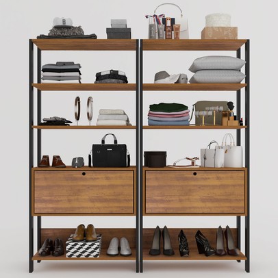 Closet Jade 2 Portas Basculantes 6 Prateleiras Pinho/Preto - Pnr Móveis