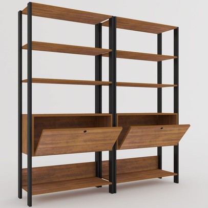 Closet Jade 2 Portas Basculantes 6 Prateleiras Pinho/Preto - Pnr Móveis