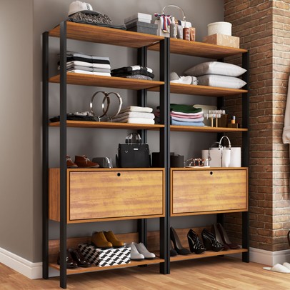 Closet Jade 2 Portas Basculantes 6 Prateleiras Pinho/Preto - Pnr Móveis