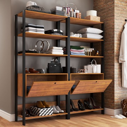 Closet Jade 2 Portas Basculantes 6 Prateleiras Pinho/Preto - Pnr Móveis