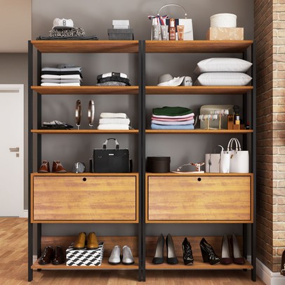 Closet Jade 2 Portas Basculantes 6 Prateleiras Pinho/Preto - Pnr Móveis