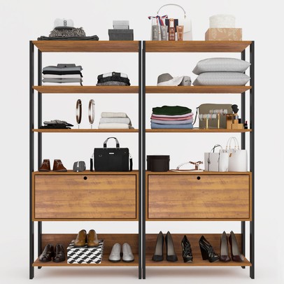 Closet Jade 2 Portas Basculantes 6 Prateleiras Pinho/Preto - Pnr Móveis