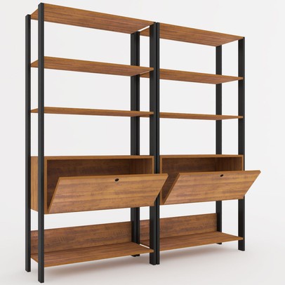 Closet Jade 2 Portas Basculantes 6 Prateleiras Pinho/Preto - Pnr Móveis