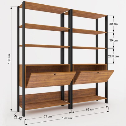 Closet Jade 2 Portas Basculantes 6 Prateleiras Pinho/Preto - Pnr Móveis
