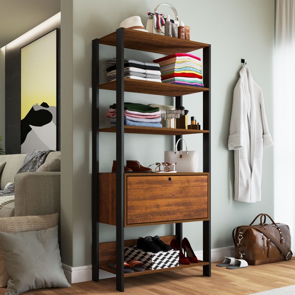 Closet Eloá 1 Porta 3 Prateleiras Pinho/Preto - Pnr Móveis