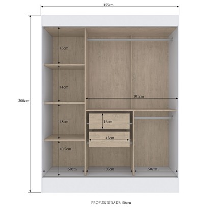 Guarda-Roupa Solteiro Marselha 3 Portas 2 Gavetas Branco - Doripel