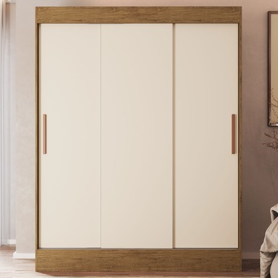 Guarda-Roupa Solteiro Marselha 3 Portas 2 Gavetas Off White/Nogueira - Doripel