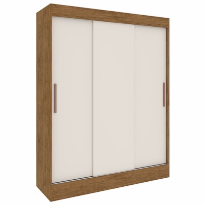 Guarda-Roupa Solteiro Marselha 3 Portas 2 Gavetas Off White/Nogueira - Doripel