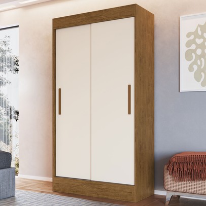 Guarda-Roupa Solteiro Lyon 2 Portas 2 Gavetas Off White/Nogueira - Doripel