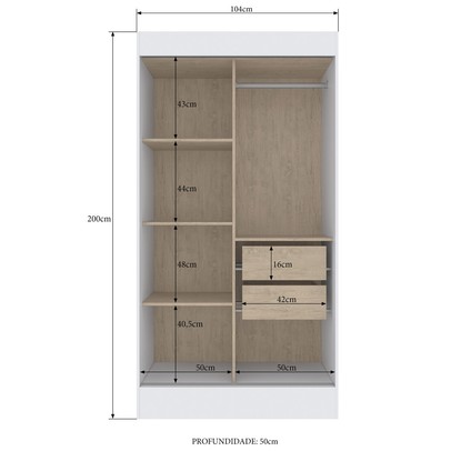 Guarda-Roupa Solteiro Lyon 2 Portas 2 Gavetas Off White/Nogueira - Doripel