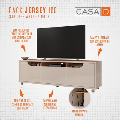 Rack para TV Até 60 Polegadas Jersey 2 Portas 1 Gaveta Off White/Noce - Casa D