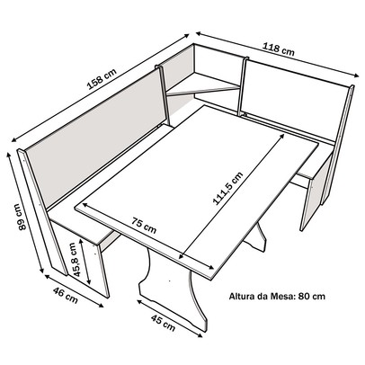 Canto Alemão Romeo 6 Lugares Mel/Fume - Viero Móveis