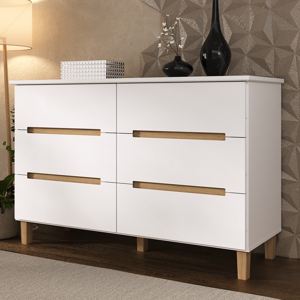 Cômoda Logan 6 Gavetas 100% Mdf Branco/Olmo Italiano - Mambel