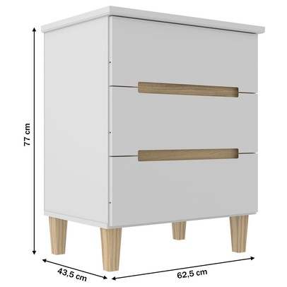 Mesa de Cabeceira 3 Gavetas Branco/Olmo Italiano - Manbel