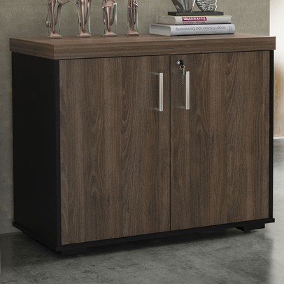 Armário para Escritório 2 Portas Charuto/Preto 006169 - Artany Móveis