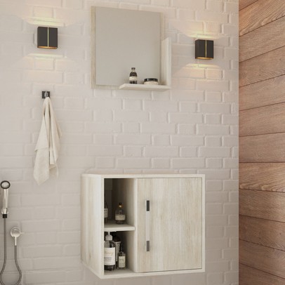 Armário de Banheiro 1 Porta 2 Prateleiras com Espelho Snow 14699 - Compace
