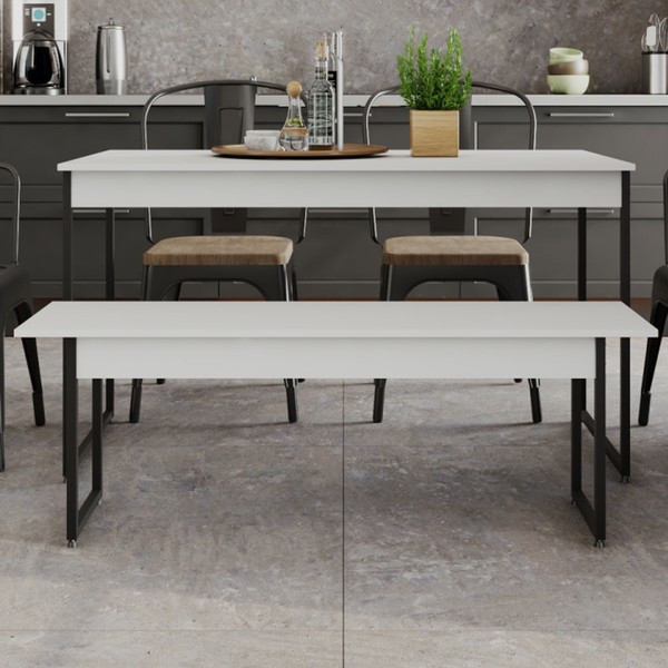 Mesa de Madeira Tub com 1 Banco Branco Chess/Preto - Compace