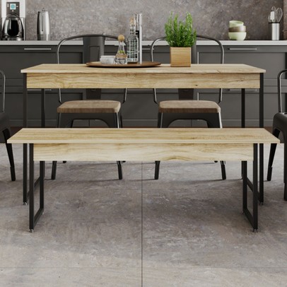 Mesa de Madeira Tub com 1 Banco Carvalho/Preto - Compace