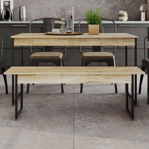 Mesa de Madeira Tub com 1 Banco Carvalho/Preto - Compace