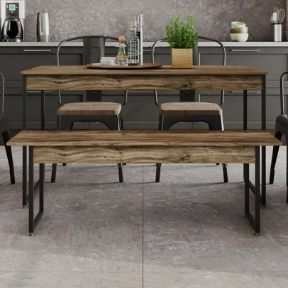 Mesa de Madeira Tub com 1 Banco Carvalho Dark/Preto - Compace