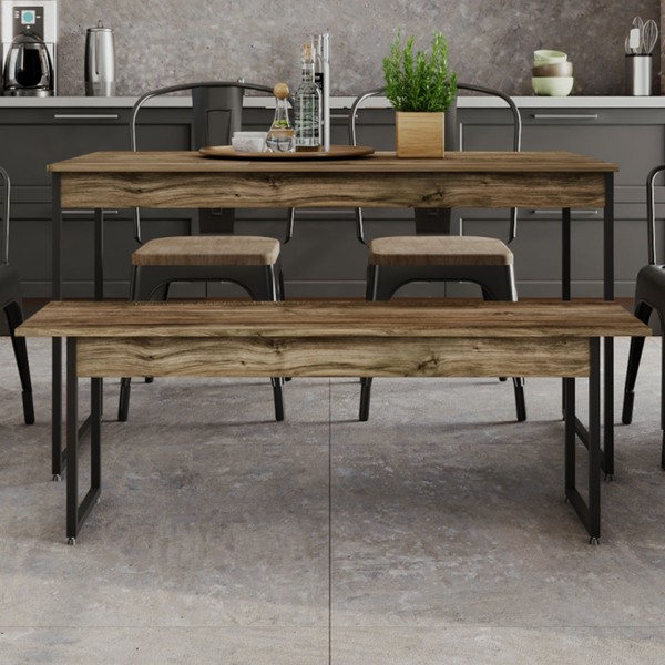 Mesa de Madeira Tub com 1 Banco Carvalho Dark/Preto - Compace