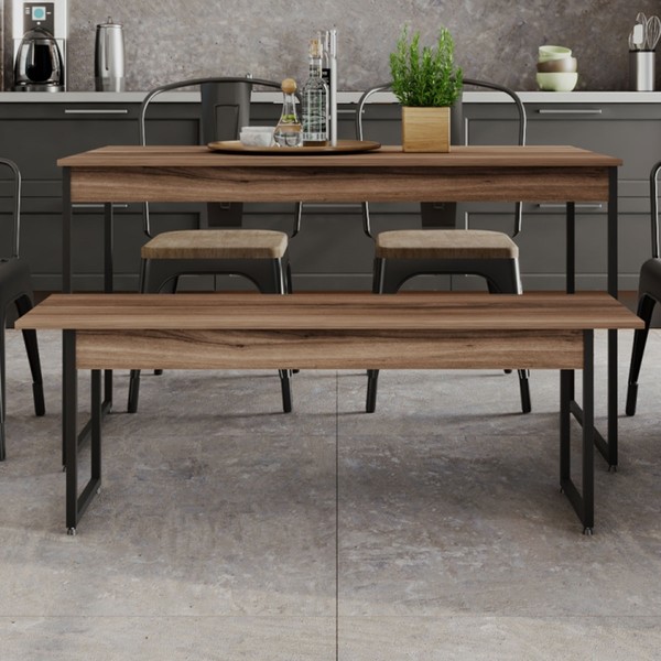 Mesa de Madeira Tub com 1 Banco Nogal/Preto - Compace