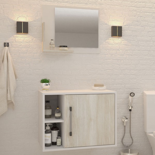 Armário de Banheiro 1 Porta 2 Prateleiras com Espelho Branco Chess/Snow 14700 - Compace