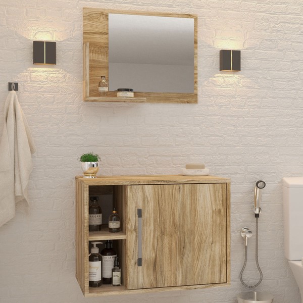 Armário de Banheiro 1 Porta 2 Prateleiras com Espelho Carvalho 14700 - Compace