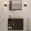 Armário de Banheiro 1 Porta 2 Prateleiras com Espelho Carvalho Dark/Preto ônix 14700 - Compace