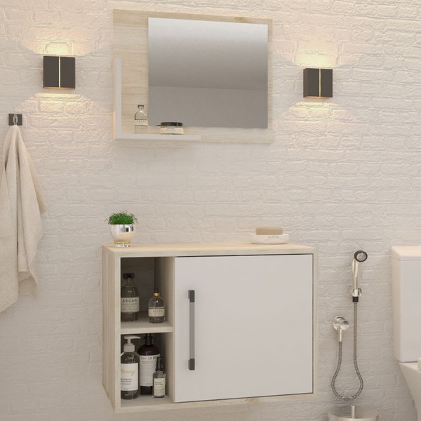 Armário de Banheiro 1 Porta 2 Prateleiras com Espelho Snow/Branco Chess 14700 - Compace