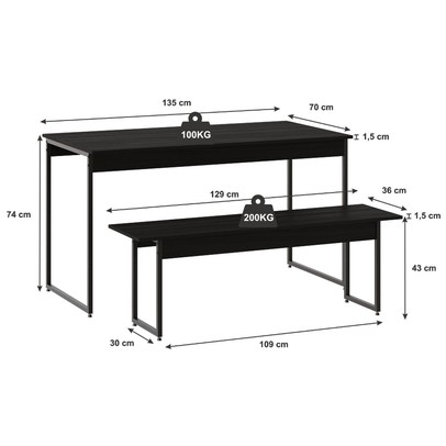 Mesa de Jantar 4 Lugares Tub Preto ônix - Compace