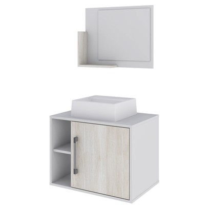 Armário de Banheiro com Cuba e Espelho 1 Porta 2 Prateleiras Branco Chess/Snow 13687 - Compace