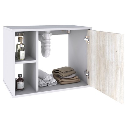 Armário de Banheiro com Cuba e Espelho 1 Porta 2 Prateleiras Branco Chess/Snow 13687 - Compace