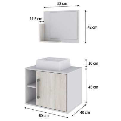 Armário de Banheiro com Cuba e Espelho 1 Porta 2 Prateleiras Branco Chess/Snow 13687 - Compace
