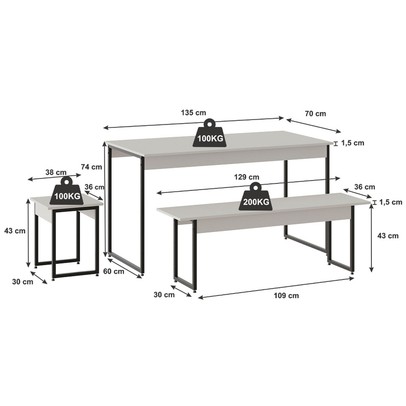 Mesa de Jantar 6 Lugares Branco Chess/Preto - Compace