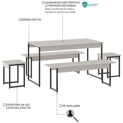 Mesa de Jantar 6 Lugares Branco Chess/Preto - Compace