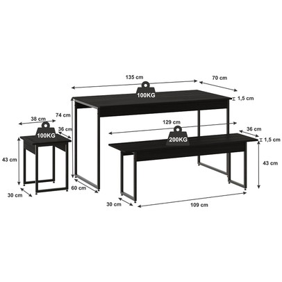 Mesa de Jantar 6 Lugares Preto ônix - Compace