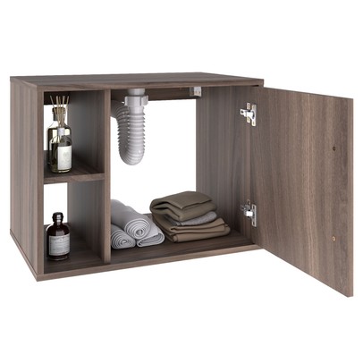 Armário de Banheiro com Cuba e Espelho 1 Porta 2 Prateleiras Nogal 13689 - Compace