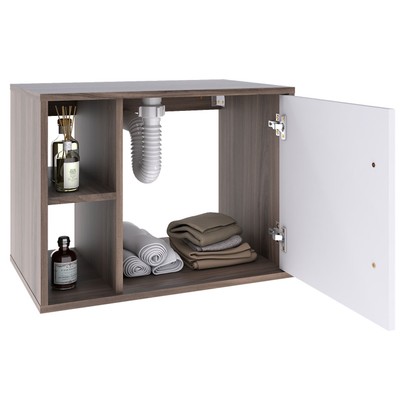 Armário de Banheiro com Cuba e Espelho 1 Porta 2 Prateleiras Nogal/Branco Chess 13689 - Compace