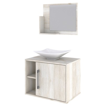 Armário de Banheiro com Cuba e Espelho 1 Porta 2 Prateleiras Snow 13689 - Compace