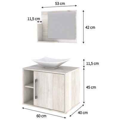 Armário de Banheiro com Cuba e Espelho 1 Porta 2 Prateleiras Snow 13689 - Compace