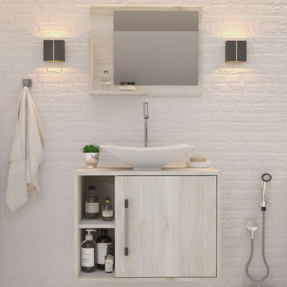 Armário de Banheiro com Cuba e Espelho 1 Porta 2 Prateleiras Snow 13689 - Compace