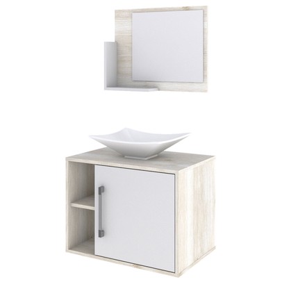 Armário de Banheiro com Cuba e Espelho 1 Porta 2 Prateleiras Snow/Branco Chess 13689 - Compace