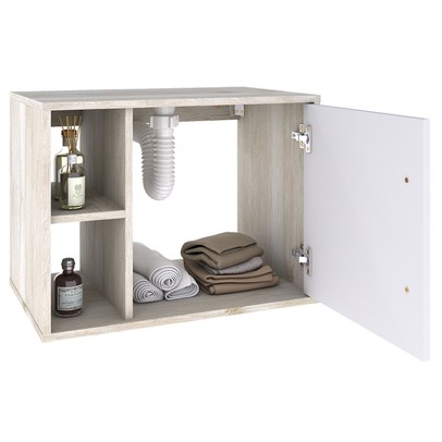 Armário de Banheiro com Cuba e Espelho 1 Porta 2 Prateleiras Snow/Branco Chess 13689 - Compace