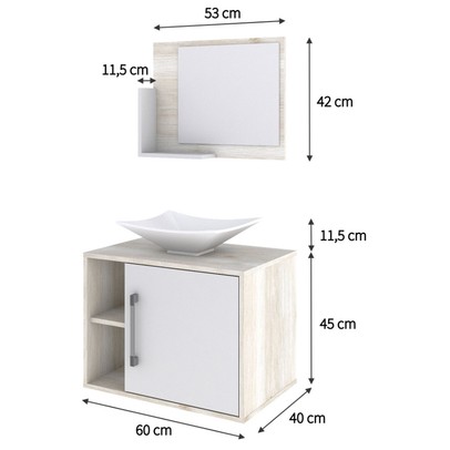 Armário de Banheiro com Cuba e Espelho 1 Porta 2 Prateleiras Snow/Branco Chess 13689 - Compace