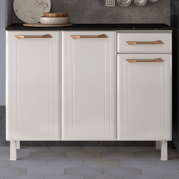 Armário de Cozinha em Aço Topázio 3 Portas 1 Gaveta Branco/Rosé - Telasul